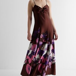 NWT Express 228 $ Twist Front Spaghetti Strap Floral Satin Maxi Dress Size S